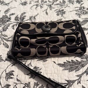 Coach Black and Tan Signature Wristlet